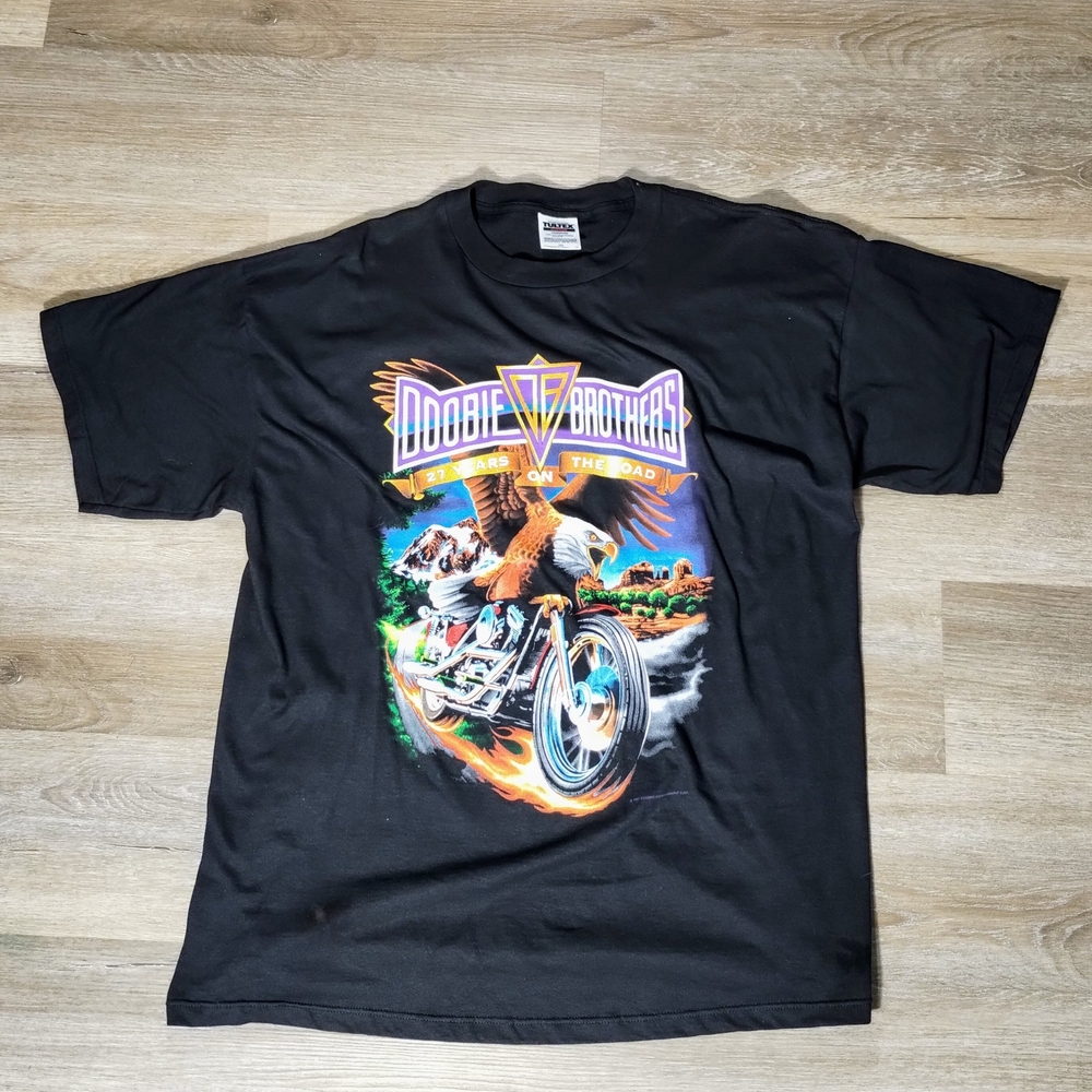 Vintage Authentic 1997 Doobie Brothers Tour Tee 2XL Black Boxy Fit Bikercore